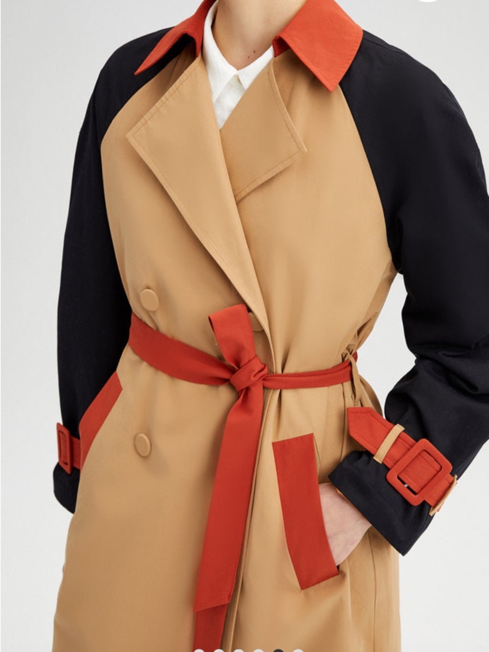 Touchè Colorblock Trench Coat in Camel, Black & Rust Women’s Size 42/US 10 - Picture 2 of 15